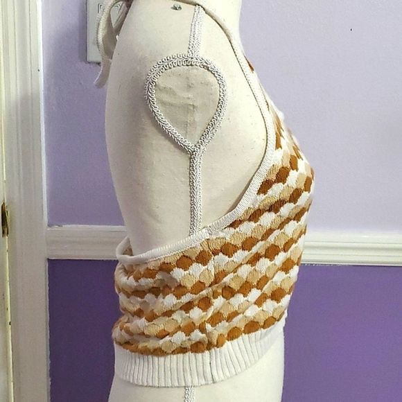 Willow & Wind Tan Neutrals Knitted Boho Beachy Festival Halter Cropped Top - Picture 3 of 8